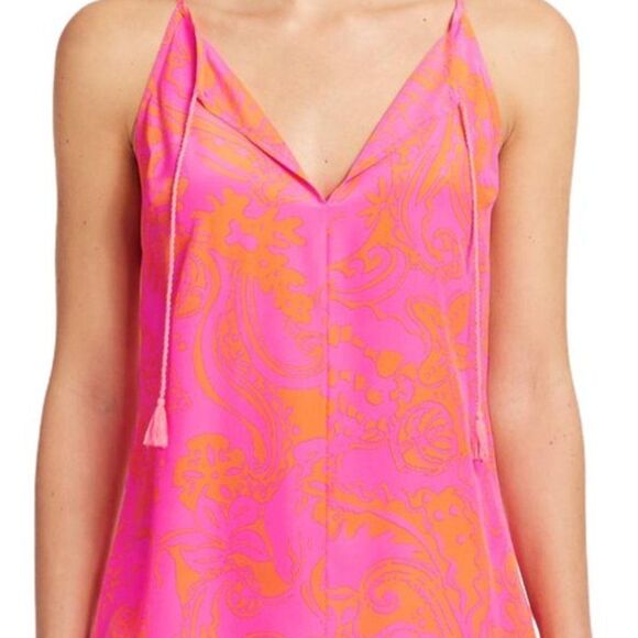 Lilly Pulitzer Pink Finn Silk Halter Pop Orange Tassel Tank Top/Cami Size XS - Picture 1 of 11